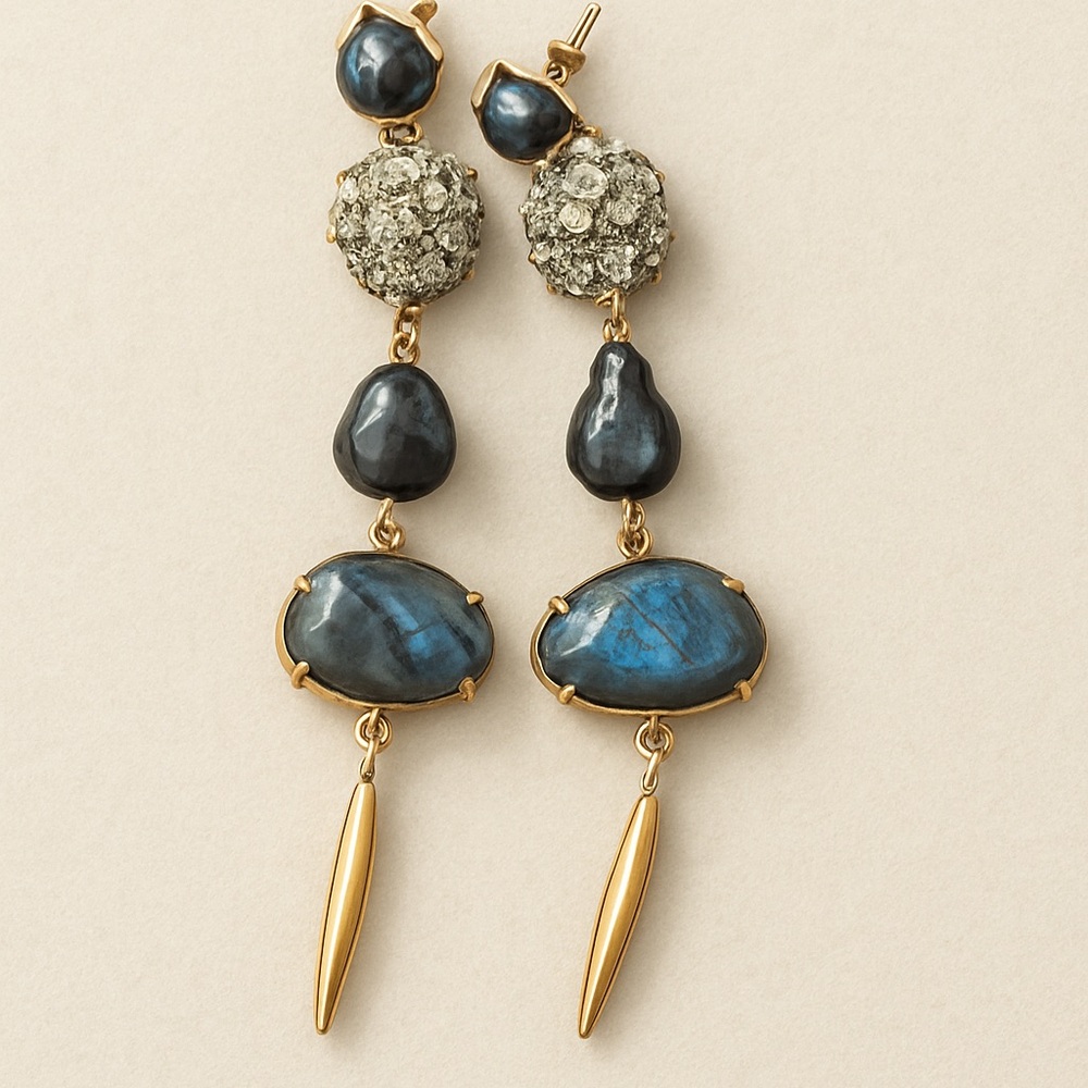Aureus Argent labradorite pyrite brass earrings